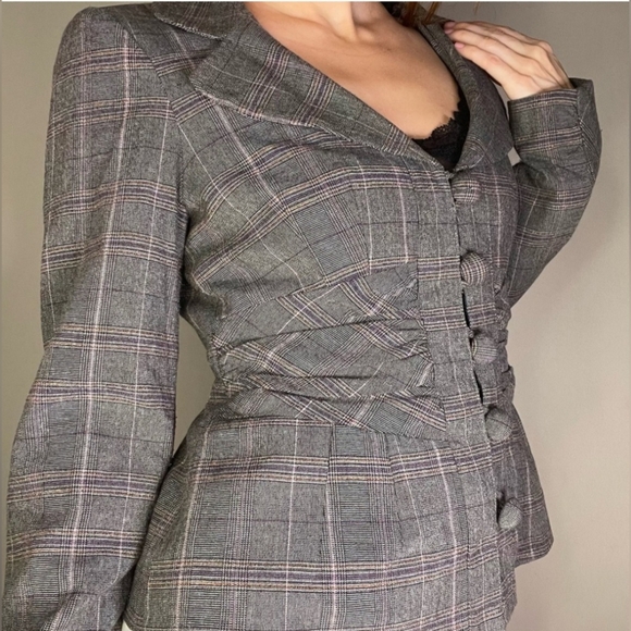 Nanette Lepore Jackets & Blazers - Nanette Lepore Gray Plaid Corset Style Fitted Blazer Jacket Size 6
